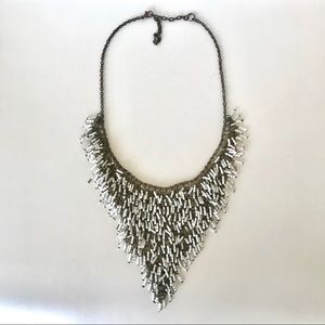 White bead bib necklace